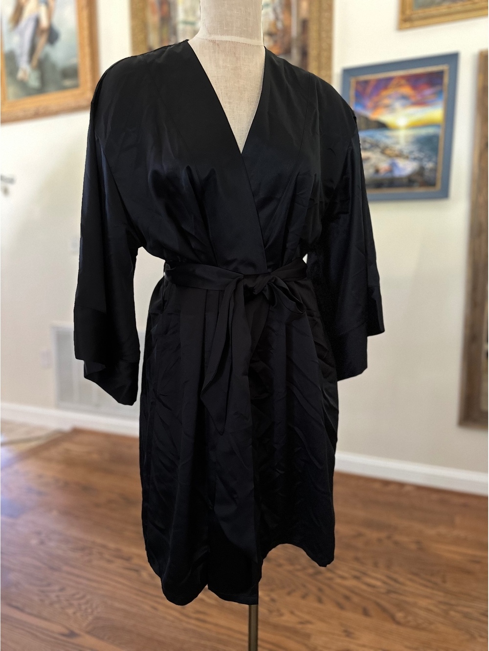 Thirdlove Black Satin Kimono Sleeve Dressing Gown Robe (OS) Brand New